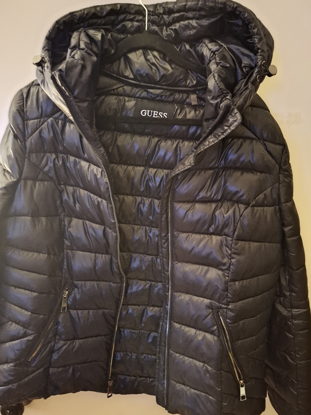 GUESS Women's Black Quilted Hooded Puffer Jacket Size XL